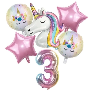 32-Zoll Regenbogen Einhorn Ballon Set mit Farbverlauf Nummer 3 für Mädchen Geburtstag