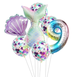 Details zu Meerjungfrau-Partyballons mit Muschel, Schwanzflosse und Konfetti-Füllung