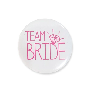 Pink Team Bride badge with diamond ring graphic for bachelorette party accessories