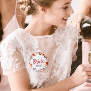 Floral Bride To Be tinplate badge for bridal shower parties and wedding celebrations