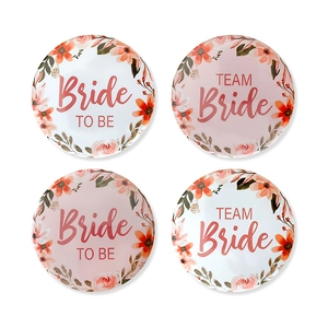 Floral Bride To Be Team Bride Tinplate Badges Round Wedding Party Brooch Pins For Bachelorette Bridal Shower Party Supplies