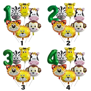 Kit Ballon Chiffre en Aluminium Animaux de la Jungle et Ballons Têtes d'Animaux pour Décoration Fête d'Anniversaire Enfant