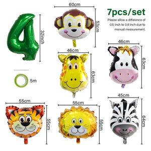 Set de ballons animaux jungle avec chiffre 4 vert et six ballons en aluminium safari