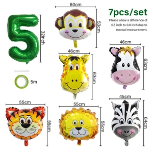 Dimensions détaillées des ballons animaux de la jungle et du kit ballon chiffre 5 de 32 pouces