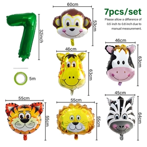Kit de ballons animaux de la jungle avec chiffre 7 vert et dimensions pour fête d'enfant