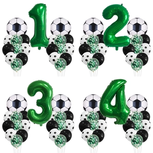 Ensemble de Ballons Fête Anniversaire Football Feuille Aluminium Chiffre Vert Décorations Thème Football Ballons Latex Paillettes Célébration Sportive