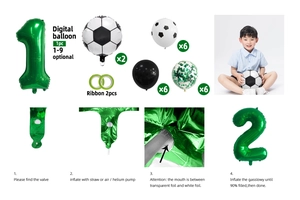Kit fête football avec ballon chiffre vert, ballons foot et latex en gros plan