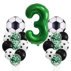 Décoration de fête d'anniversaire foot avec ballon chiffre 3 vert et ballons en aluminium