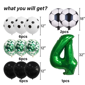 Kit de ballons de fête de football avec chiffre 4 vert et ballons en aluminium de foot