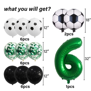 Kit de ballons de fête de football incluant chiffre 6 vert et ballons en aluminium