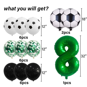 Lot de 21 ballons de fête de football comprenant des motifs de foot et un chiffre 8 vert