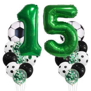 Ballons chiffre 15 verts avec ballons de foot en latex pour décoration de fête
