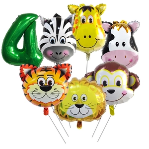Kit ballons animaux jungle avec chiffre 4 vert et têtes d'animaux safari alu