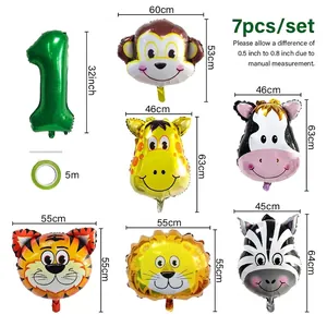 Set de 7 ballons animaux de la jungle avec singe et tigre pour décoration d'anniversaire