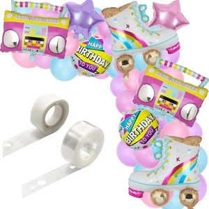 Retro roller skate and radio foil balloon garland kit for disco themed birthday party decor