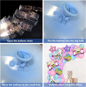 Guide showing how to insert balloons into the plastic chain for disco party arch