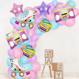 Retro 80s 90s Disco Party Balloon Garland Arch Decoration With Radio Boombox Roller Skates Foil Latex Balloons For Birthday