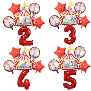 Circus Theme Birthday Party Aluminum Foil Balloon Set Cartoon Animal Tent Star Red Number Balloons For Kids Party Decor