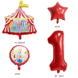 Circus theme 1st birthday balloon set with tent shape and red number one balloon