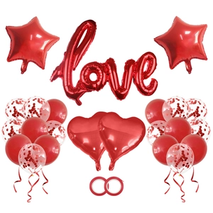 Red Valentine Day Balloons Decoration Including Love Foil Heart Star And Latex Confetti Balloons For Romantic Wedding Party