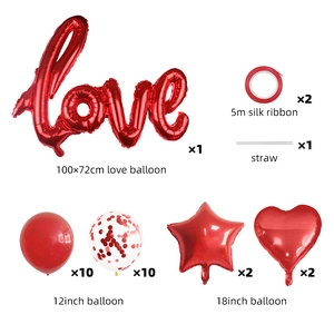 Red Valentine's Day balloon set with LOVE foil balloon star heart and confetti latex