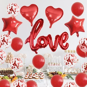 Red LOVE foil balloon set with heart and star shapes for Valentine's wedding party decor