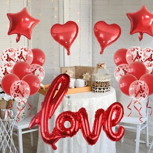 Romantic red Love balloons set with heart stars and sequins for Valentine's Day party decor
