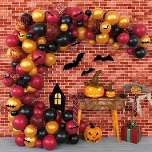 Halloween Balloon Garland Arch Kit Latex And Aluminum Film Decoration With Bat Wall Stickers For Wizard Party Atmosphere