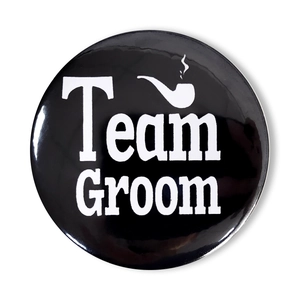 Distintivo nero e bianco Team Groom con icona pipa per addio al celibato e matrimoni