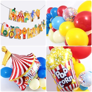 Circus thema verjaardag decoratie set met latex ballonnen en popcorn folieballon