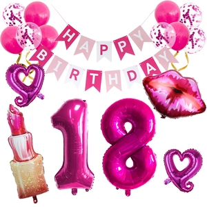 Ballons De Décoration De Fête D'anniversaire Roses En Papier D'aluminium Et Latex Formes De Rouge À Lèvres Lèvres Numéro Cœur Bannière