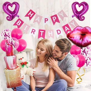 Kit de ballons rouges à lèvres et cœur avec ours en peluche pour décoration de fête