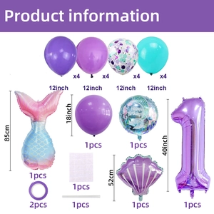 Mermaid birthday balloon kit with number 1, shell and tail foil balloons for party décor