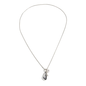 Silver snake chain necklace with teardrop gray crystal, skull and key charms