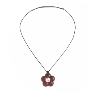 Long adjustable black cord necklace with dark flower pendant and central crystal star