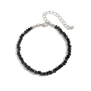 Minimalist black faceted crystal beaded bracelet with silver lobster clasp and extender