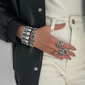 Bagues Et Bracelets De Mode Pour Femmes Alliage Incrusté Strass Acrylique Géométrique Cœur Carré Style Retro Punk Bijoux