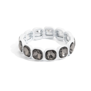 Bracelet blanc moderne à cadres carrés sertis de cristaux gris sur fond blanc