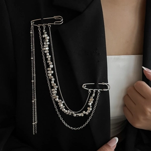 Silver multi-layer chain brooch with pins for women suit party accessories