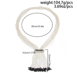 Bohemian beaded Y-necklace dimensions with long crystal tassels and bead measurements