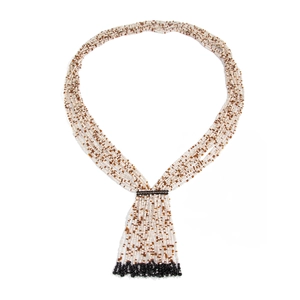 Bohemian multilayer seed bead necklace with white amber fringe and long tassels