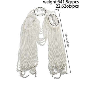 Detailed view of layered pearl body chain jewelry with specific weight and size annotations