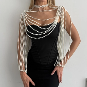 Elegant multi-layer pearl body chain shawl jewelry for party dresses and luxury events
