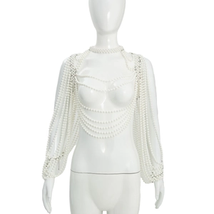 Exquisite pearl body chain shawl with multi-layered beads and elegant shoulder drape