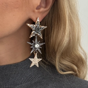 Orecchini pendenti a tripla stella con cristalli scintillanti per un look lussuoso