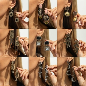 Vintage Alloy Dangle Earrings With Rhinestone Resin Geometric Bohemian Palace Style Jewelry For Women