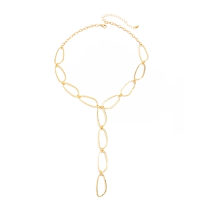 Collier minimaliste en Y doré avec maillons ovales entrelacés et chaîne de réglage