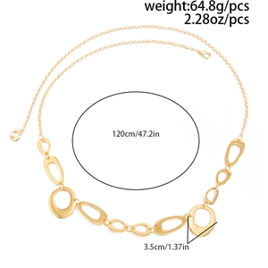 Close-up of golden O-ring waist chain measuring 120cm with hollow geometric links