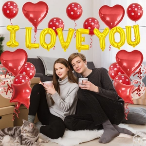 Σετ μπαλόνια I LOVE YOU με κόκκινες καρδιές και αστέρια για διακόσμηση Αγίου Βαλεντίνου