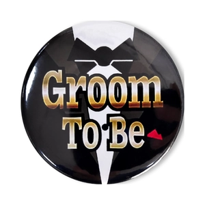 Round black tuxedo style Groom To Be tinplate badge for bachelor party accessory